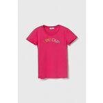 Otroška bombažna kratka majica Pinko Up roza barva - roza. Otroške kratka majica iz kolekcije Pinko Up. Model izdelan iz pletenine z nalepko. Model iz izjemno udobne tkanine z visoko vsebnostjo bombaža.