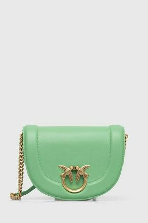 Usnjena torbica Pinko zelena barva - zelena. Srednje velika torbica iz kolekcije Pinko. Model na zapenjanje