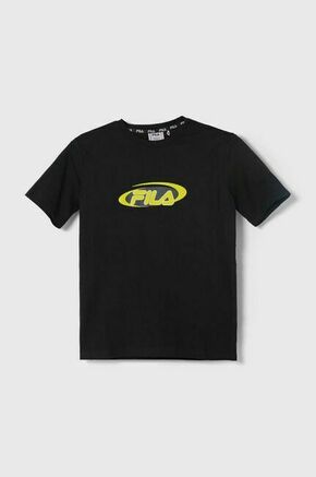 Bombažna kratka majica Fila LEGDEN črna barva - črna. Otroška lahkotna kratka majica iz kolekcije Fila