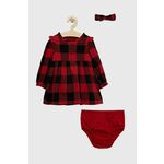 Obleka za dojenčka GAP rdeča barva, - rdeča. Obleka za dojenčke iz kolekcije GAP. Nabran model izdelan iz vzorčaste tkanine. Priložen trak za lase.