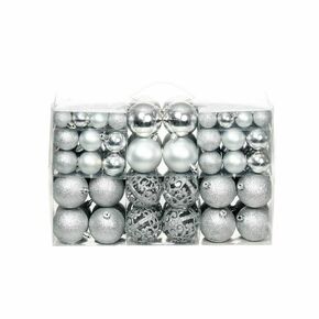 Božično novoletne kroglice 100-delni komplet 3/4/6 cm srebrne