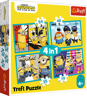 Trefl Puzzle 4v1 - Happy World Mimoňov / Mimoni: Zlobnež prihaja