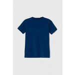 Otroška kratka majica Guess - modra. Otroške lahkotna kratka majica iz kolekcije Guess, izdelana iz pletenine, prijetne na otip. Model iz visokokakovostnega in trajnostnega materiala.