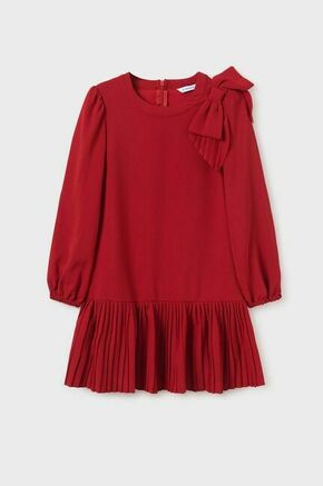 Otroška obleka Mayoral rdeča barva - rdeča. Otroški obleka iz kolekcije Mayoral. Model izdelan iz enobarvne tkanine. Zaradi vsebnosti poliestra je tkanina bolj odporna na gubanje.