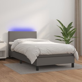 Vidaxl Box spring postelja z vzmetnico LED siv 90x190 cm umetno usnje