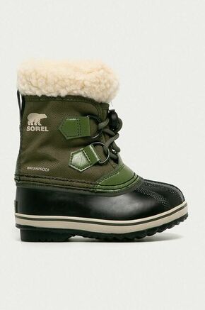 Sorel otroške snežke Childrens Yoot Pac - zelena. Zimski čevlji iz kolekcije Sorel. Podloženi model izdelan iz kombinacije tekstilnega in sintetičnega materiala.