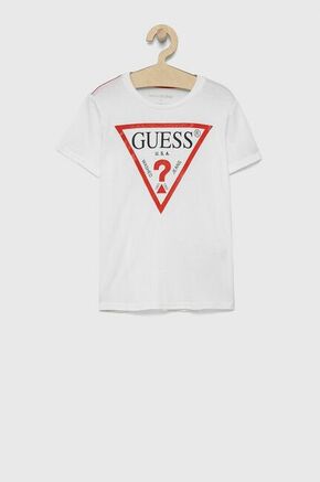 Otroški bombažen t-shirt Guess - bela. Otroški T-shirt iz kolekcije Guess. Model izdelan iz tanke
