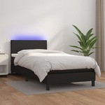 shumee Box spring postelja z vzmetnico LED črna 90x200 cm umetno usnje