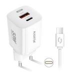 Aligator Omrežni polnilnik Power Delivery 33W, USB-C + USB-A + USB-C cable - white