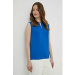 Majica Calvin Klein ženska - modra. Bluza iz kolekcije Calvin Klein, izdelana iz enobarvne tkanine. Poliester zagotavlja večjo odpornost na gubanje.