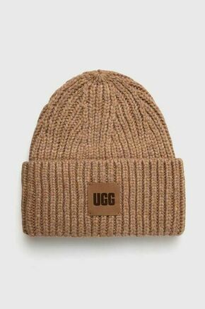 Kapa s primesjo volne UGG rjava barva - rjava. Kapa iz kolekcije UGG. Model izdelan iz enobarvne pletenine.