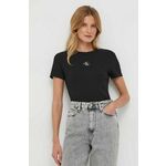 Kratka majica Calvin Klein Jeans ženski, črna barva - črna. Kratka majica iz kolekcije Calvin Klein Jeans, izdelana iz enobarvne pletenine. Model iz izjemno udobne tkanine z visoko vsebnostjo bombaža.