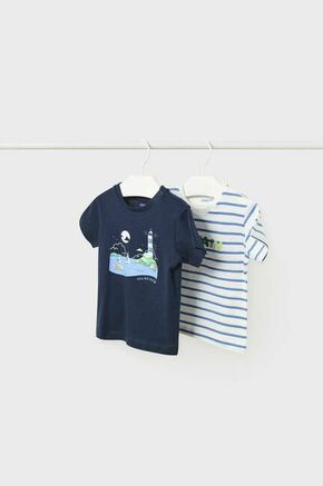 Otroška bombažna majica Mayoral mornarsko modra barva - mornarsko modra. Kratka majica za dojenčka iz kolekcije Mayoral. Model izdelan iz vzorčaste pletenine.