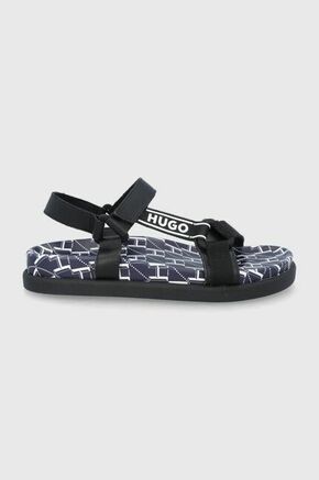 HUGO sandali - črna. Sandali iz kolekcije HUGO. Model izdelan iz kombinacije naravnega usnja in tekstilnega materiala.