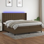 Box spring postelja z vzmetnico LED temno rjava 200x200cm blago - vidaXL - Rjava - 94,53 - 200 x 200 cm - vidaXL