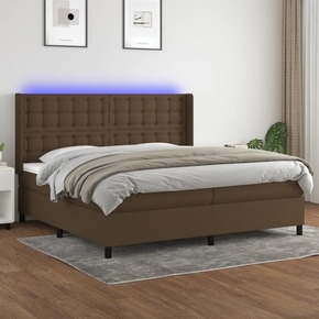 Box spring postelja z vzmetnico LED temno rjava 200x200cm blago - vidaXL - Rjava - 94