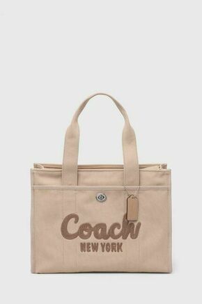 Torbica Coach bež barva - bež. Velika nakupovalna torbica iz kolekcije Coach. Model na zapenjanje