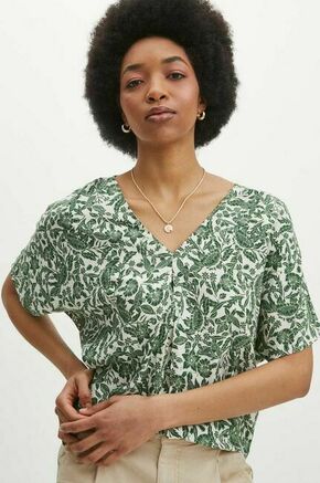 Majica Medicine ženska - krem. Majica iz kolekcije Medicine. Model izdelan iz vzorčaste tkanine. Ima V izrez.