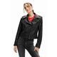 Biker jakna Desigual ženska, črna barva - črna. Biker jakna iz kolekcije Desigual. Nepodložen model, izdelan iz ekološkega usnja.