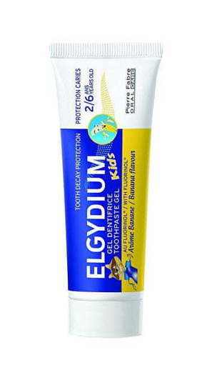 ELGYDIUM Gel zobna pasta z okusom fluorinola in banane za otroke od 2 do 6 let Kids 50 ml