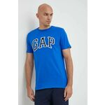 Bombažna kratka majica GAP - modra. Kratka majica iz kolekcije GAP. Model izdelan iz tanke, elastične pletenine.