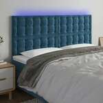 Greatstore LED posteljno vzglavje temno modro 180x5x118/128 cm žamet