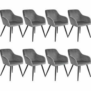 Tectake 8 Marilyn Velvet-Look Chairs Siva/črna