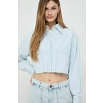Jeans srajca Pinko ženska - modra. Bluza iz kolekcije Pinko, izdelana iz jeansa. Model iz izjemno udobne bombažne tkanine.