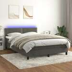 shumee Box spring postelja z vzmetnico LED temno siva 140x200 cm žamet