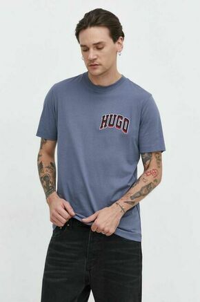 Bombažna kratka majica HUGO moški - modra. Lahkotna kratka majica iz kolekcije HUGO