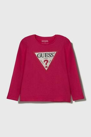 Otroška dolga majica Guess roza barva - roza. Otroške Majica z dolgimi rokavi iz kolekcije Guess. Model izdelan iz pletenine