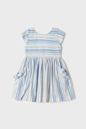 Otroška obleka z mešanico lanu Mayoral - modra. Lahkotna obleka iz kolekcije Mayoral. Nabran model izdelan iz tkanine.
