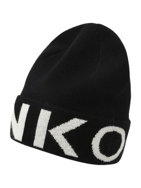 Volnena kapa Pinko črna barva - črna. Kapa iz kolekcije Pinko. Model izdelan iz volnene pletenine.