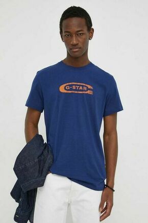 Bombažna kratka majica G-Star Raw moški - modra. Lahkotna kratka majica iz kolekcije G-Star Raw