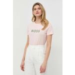 Bombažna kratka majica BOSS roza barva - roza. Kratka majica iz kolekcije BOSS. Model izdelan iz tanke, elastične pletenine. Izjemno udoben material, izdelan iz naravnih vlaken.