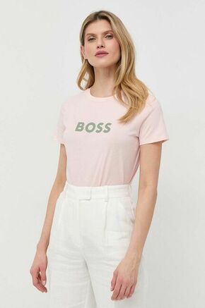 Bombažna kratka majica BOSS roza barva - roza. Kratka majica iz kolekcije BOSS. Model izdelan iz tanke