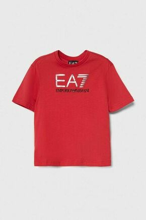 Otroška bombažna kratka majica EA7 Emporio Armani rdeča barva - rdeča. Otroške lahkotna kratka majica iz kolekcije EA7 Emporio Armani