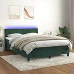 vidaXL Box spring postelja z vzmetnico LED tem. zelena 140x200cm žamet