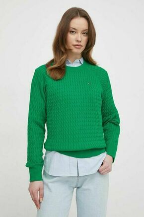 Bombažen pulover Tommy Hilfiger zelena barva - zelena. Pulover iz kolekcije Tommy Hilfiger. Model izdelan iz tanke pletenine. Model iz izjemno udobne bombažne tkanine.