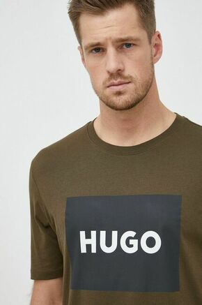 Bombažna kratka majica HUGO zelena barva - zelena. Ohlapna kratka majica iz kolekcije HUGO. Model izdelan iz tanke