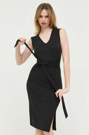 Obleka Guess črna barva - črna. Obleka iz kolekcije Guess. Model izdelan iz pletenine. Model iz tankega materiala je idealen za toplejše letne čase.