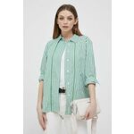 Bombažna srajca Tommy Hilfiger ženska, zelena barva - zelena. Srajca iz kolekcije Tommy Hilfiger, izdelana iz tkanine. Model iz izjemno udobne in zračne tkanine je idealen za toplejše letne čase.