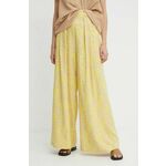 Hlače Mos Mosh ženski, rumena barva - rumena. Lahkotne hlače iz kolekcije Mos Mosh izdelane iz vzorčaste tkanine. Zaradi vsebnosti poliestra je tkanina bolj odporna na gubanje.