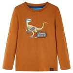 vidaXL Otroška majica z dolgimi rokavi potisk dinozavra konjak 92