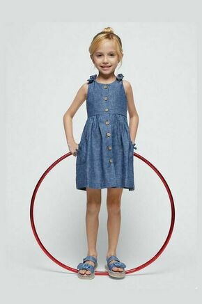 Otroška lanena obleka Mayoral - modra. Otroški obleka iz kolekcije Mayoral. Model izdelan iz enobarvnega materiala.