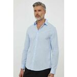 Bombažna srajca Armani Exchange moška - modra. Srajca iz kolekcije Armani Exchange, izdelana iz tkanine. Model iz izjemno udobne bombažne tkanine.