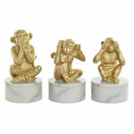 NEW Okrasna Figura DKD Home Decor Bela Zlat Tropical Opičky 10,5 x 10,5 x 18,5 cm (3 Kosi)