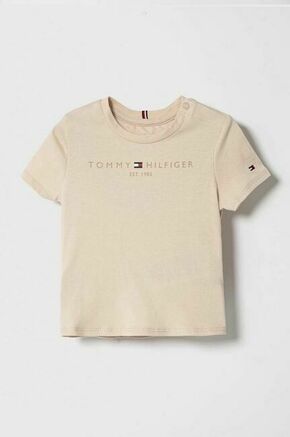 Otroška bombažna kratka majica Tommy Hilfiger bež barva - bež. Otroške kratka majica iz kolekcije Tommy Hilfiger. Model izdelan iz tanke