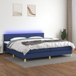 shumee Box spring postelja z vzmetnico LED modra 200x200 cm blago