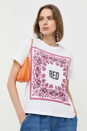 Bombažna kratka majica Red Valentino bela barva - bela. Kratka majica iz kolekcije Red Valentino. Model izdelan iz vzorčaste pletenine. Izjemno udoben material